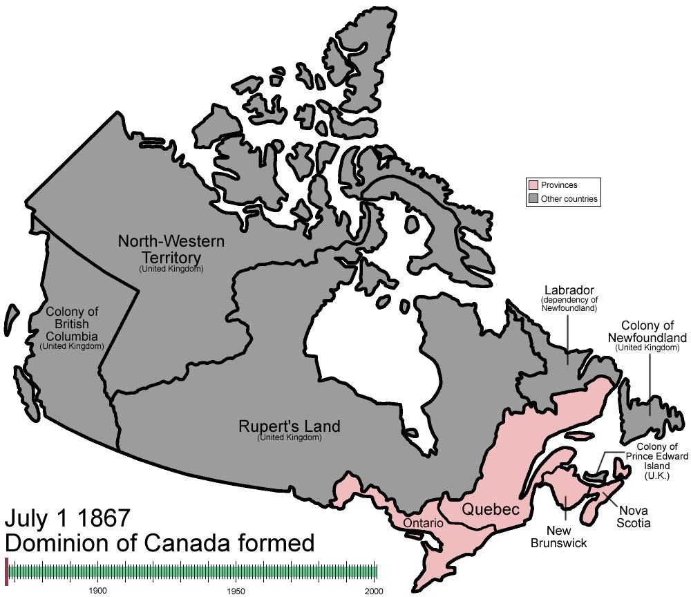 A map showing how Canada's provinces took shape.