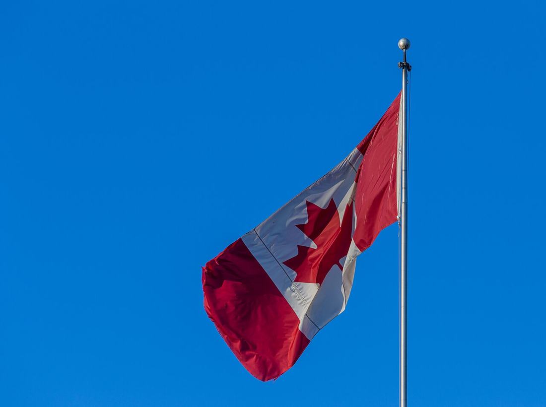 The Canadian flag flying in Victoria, British Columbia.